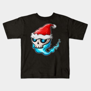 Skull with blue Flame and Santa Hat Christmas Hallowxmas Kids T-Shirt